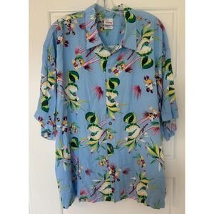 Vintage Disney Store Mickey‎ Mouse Hawaiian Aloha Floral Shirt XXL Blue  Rayon